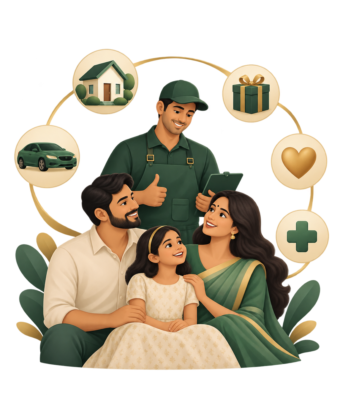 Illustration showing a Wayanad family connected with several Heartenza services